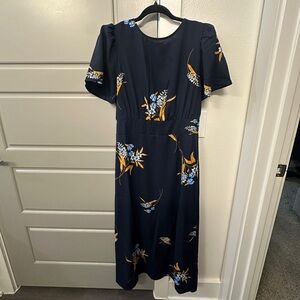 Baltic Born Navy Blue Floral Midi Dress Size Medium